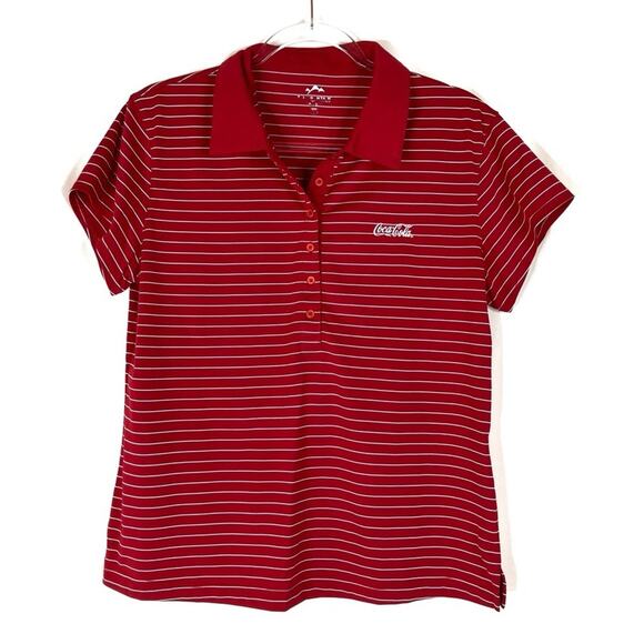Coca Cola Red Stripe Polo Shirt Short Sleeve Logo Polyester Womens Large - Picture 1 of 5